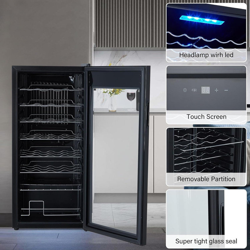 32 Bottle Dual Zone Wine Cooler - Freestanding Wine Fridge with Fast Cooling & Low Noise for Home Bar