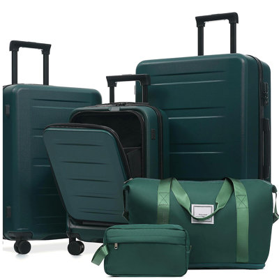 Ensemble de bagages 5 pièces avec ouverture frontale, ensemble de valise de transport extensible rigide avec double roue pivotante, bagage de voyage léger avec port USB, serrures TSA (20 "24" 28 ")