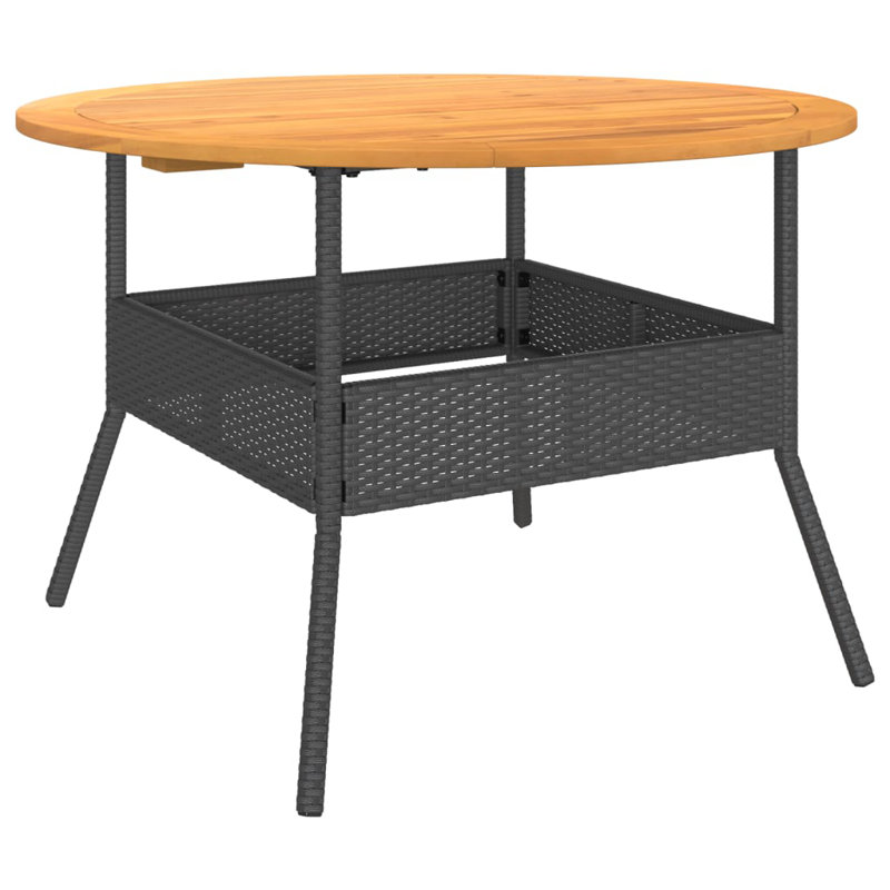 Garden Table With Acacia Wood Top 110X71 Cm Poly Rattan, Black