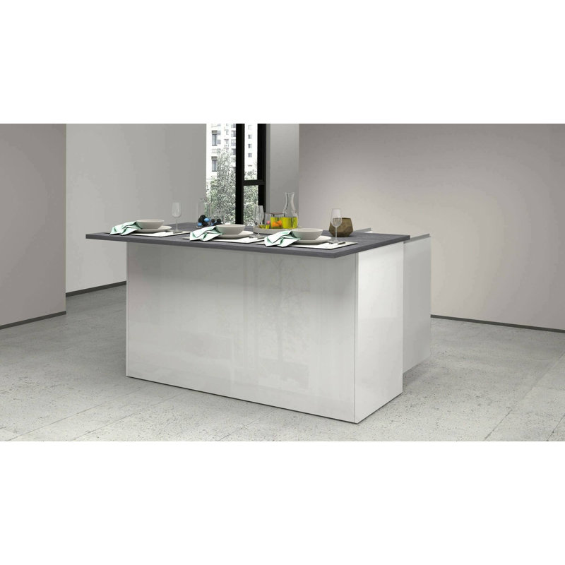Nalya Wood Kitchen Island, Glossy White/Slate