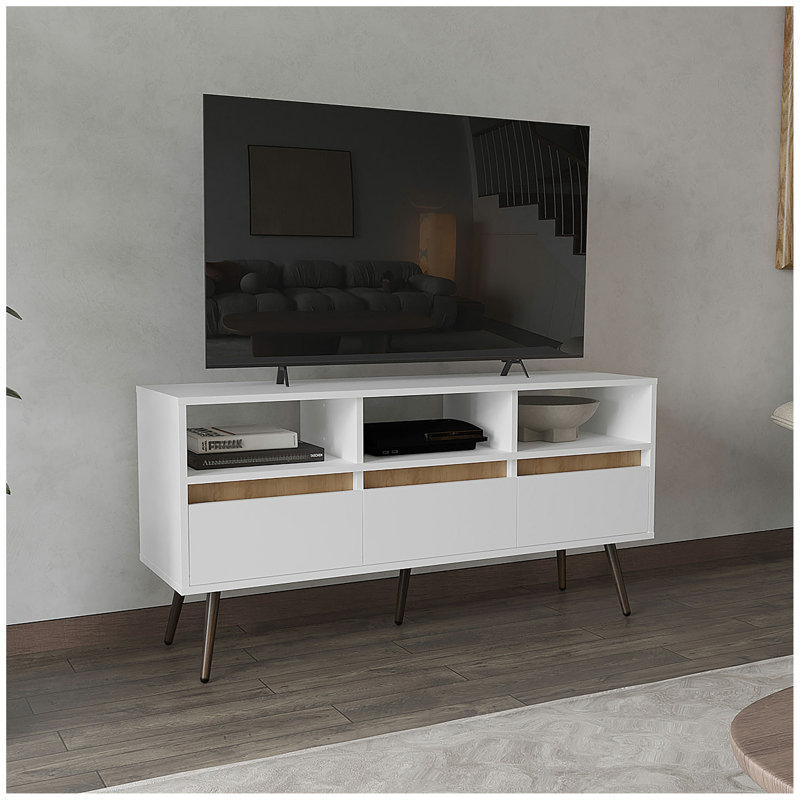 Aranjuez 47" Wide Tv Stand with Three Drawers, Three Open Shelves,  Living Room, Tv Room White Natural Oak