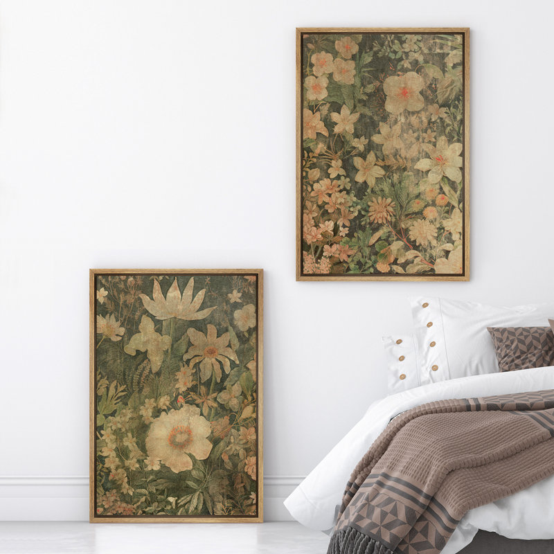 Élégance florale, classique, botanique, rétro, illustrations rétro, décor de salon YUK177, Naturel, H 24 po x l 16 po