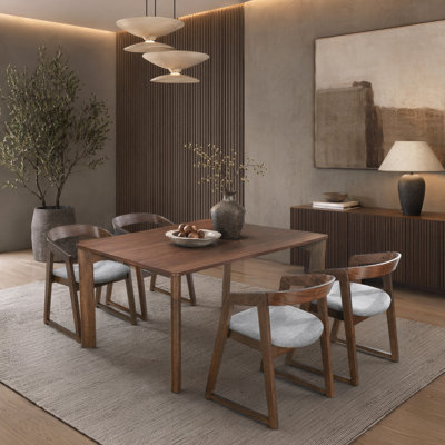 Avanti Modern 5-Piece Solid Wood Dining Room Set With Sculpted Curved Back Chairs