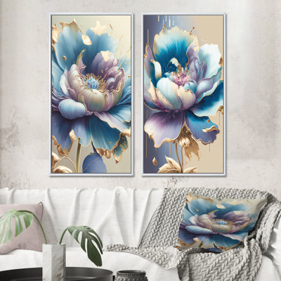 " Ice Blue And Purple Watercolor Flower " 2 - Pieces