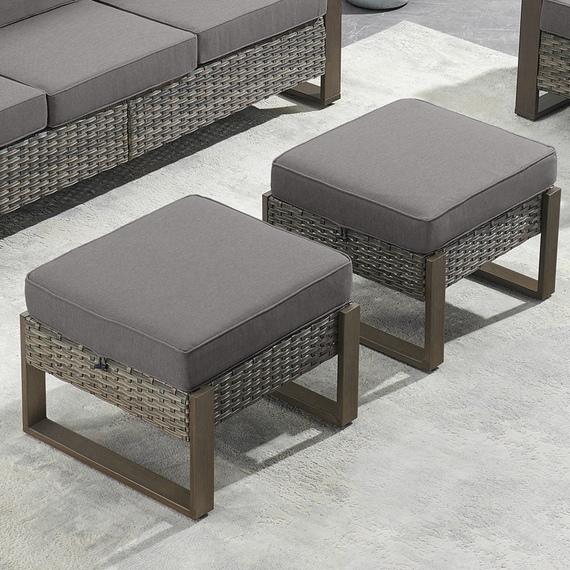 Repose-pieds d'extérieur avec coussin Kelyse, Gris, Gris