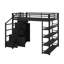 Lit mezzanine double en métal, avec tablettes de rangement, armoires et garde-robe
