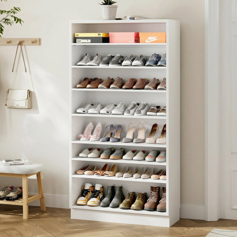 40 Pair Shoe Cabinet with Adjustable Shelves, White