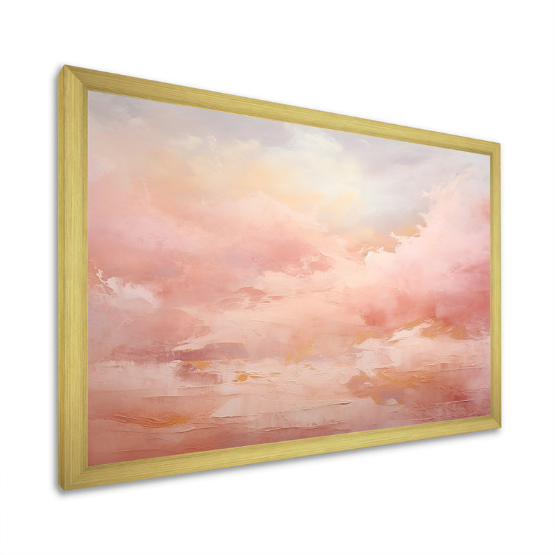 Palette, nuage rose, horizon, formes abstraites, art mural, H 24 po x l 32 po x P 1 po, Cadre doré simple