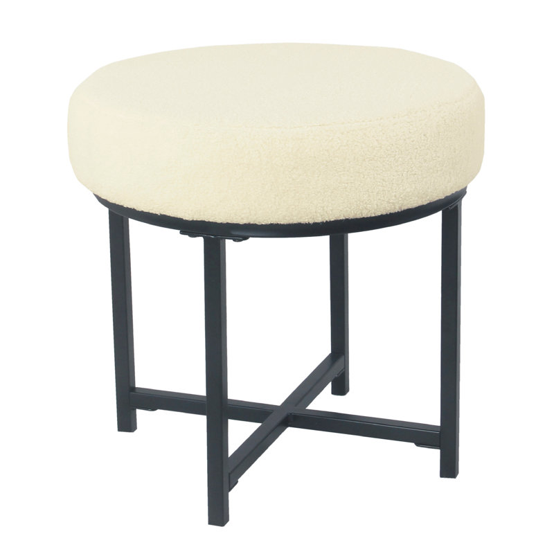 Repose-pieds rond Zac, métal noir, imitation peau de mouton crème 18 pouces