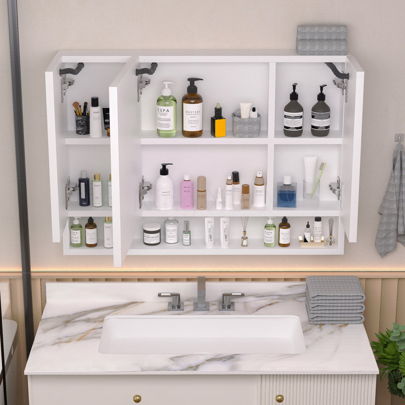 Armoires de salle de bain modernes en aluminium 39 po x 28 po, armoires à pharmacie avec miroirs et lumières à DEL, armoire de rangement de salle de bain avec compartiments de rangement à plusieurs niveaux
