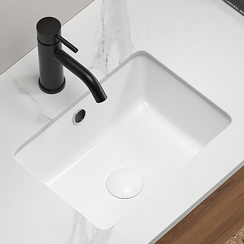 Undermount Bathroom Sink White Rectangle Porcelain Ceramic Vessel Sinks Deep Basin With Overflow Lavatory Vanity Sink Mounted Under The Counter