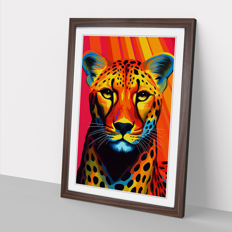 Cheetah Op No.2 - Single Picture Frame Print on Wood, Walnut , 34cm H x 25cm W x 2cm D