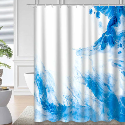 Blue Waterproof Shower Curtain,Shower Curtains for Bathroom with 12 Hooks