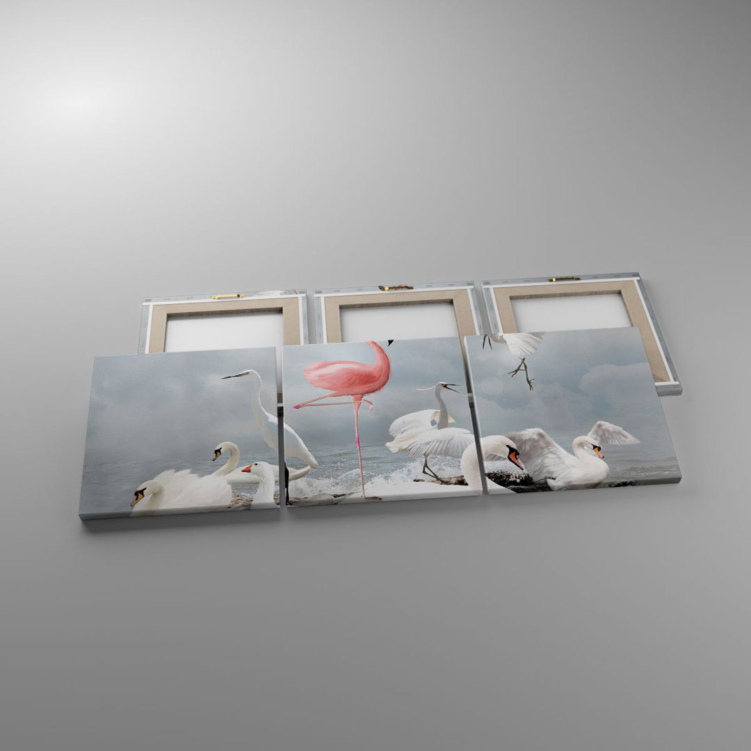 3-tlg. Leinwandbilder-Set Flamingo Swan Fantasy