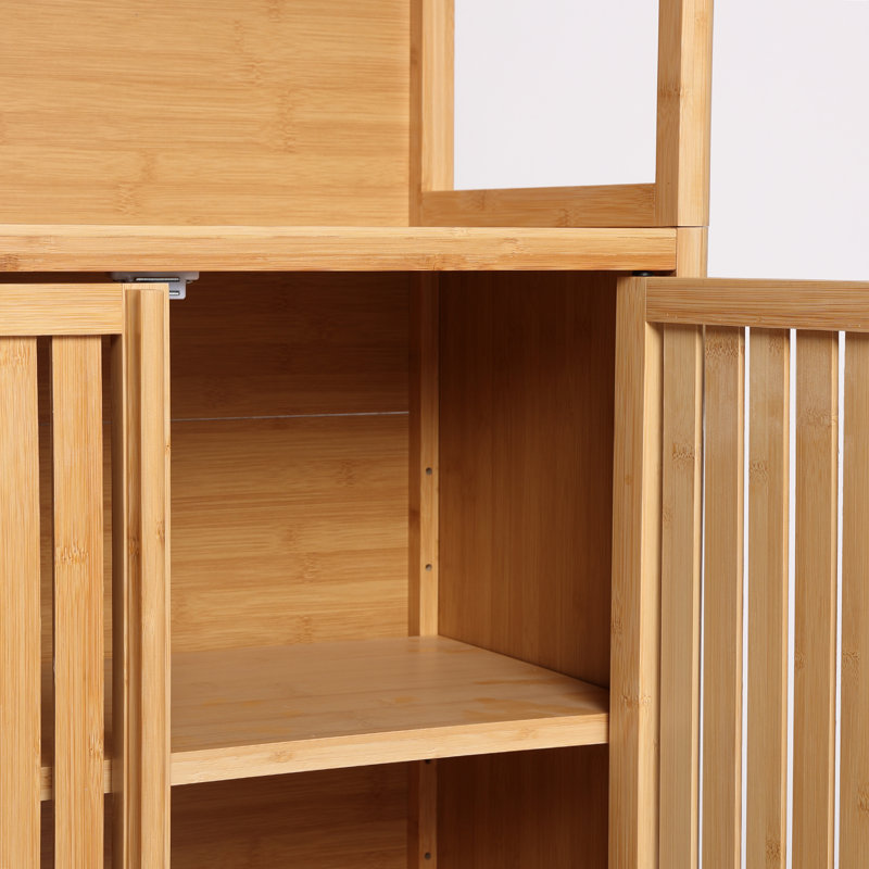 Bamboo Storage Cabinet, Freestanding Bathroom Cabinet with 2 Doors, Floor Cabinet Organizer, Natural