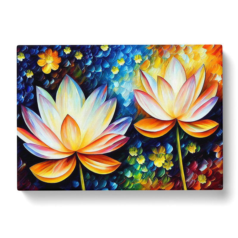Painted Lotus Flowers Abstract - Wrapped Canvas, 35cm H x 50cm W x 3cm D