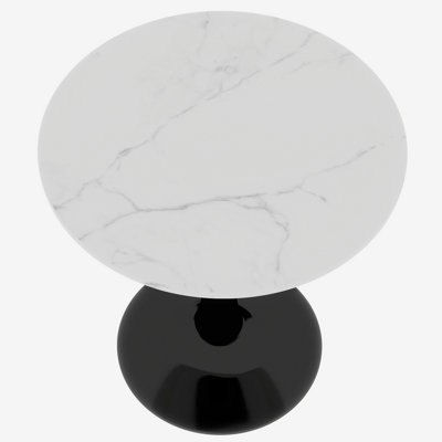 27.6" Mid-Century Modern Round Coffee Table With White Veined Marble Tabletop, Black/Gold/White Base, Seats 2-4, Suitable For Various Settings