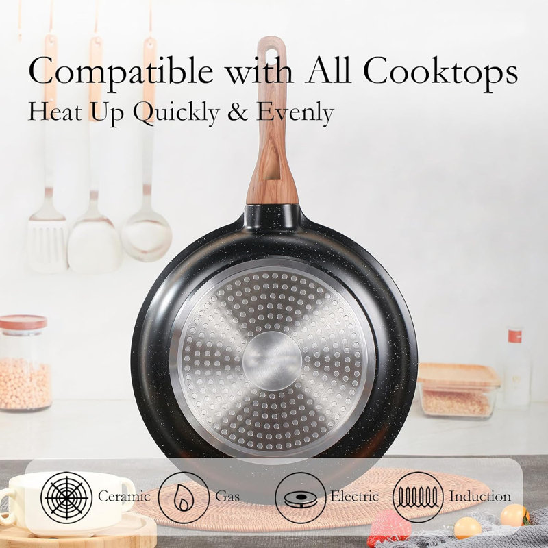 Ensemble de 8 ustensiles de cuisine antiadhésifs avec revêtement en granit, compatible avec toutes les surfaces de cuisson