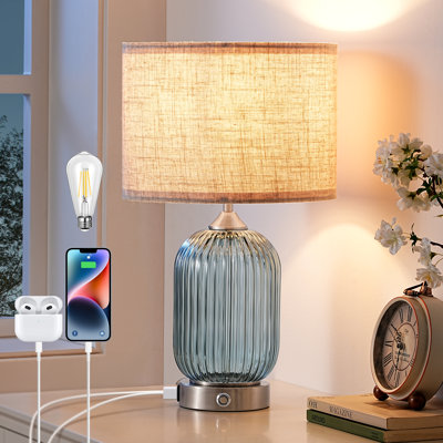 18.9" H Dimmable Ribbed Table Lamp with USB Port