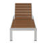Chaise longue d'extérieur en aluminium Aynura avec inclinaison réglable, planches en résine de polyester, roues, structure blanche et planches en polyrésine de teck-504550107