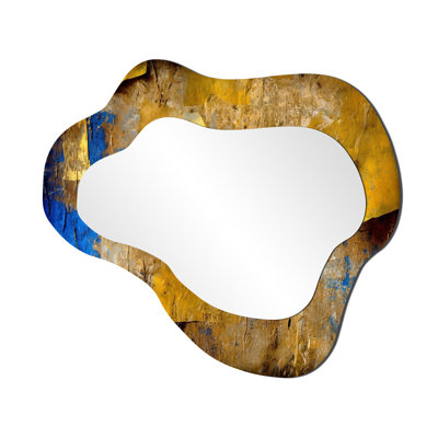 Lyrical Abstraction In Blue And Yellow III - Abstract Metal Art Decor - Modern Irregular Wall Mirror