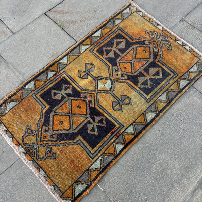 Handwoven Vintage Anatolian Turkish Rug in Unique Wool, Vivid Orange Bohemian Carpet
