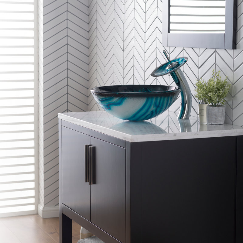 Lavabo de salle de bain vasque circulaire en verre Ladon
