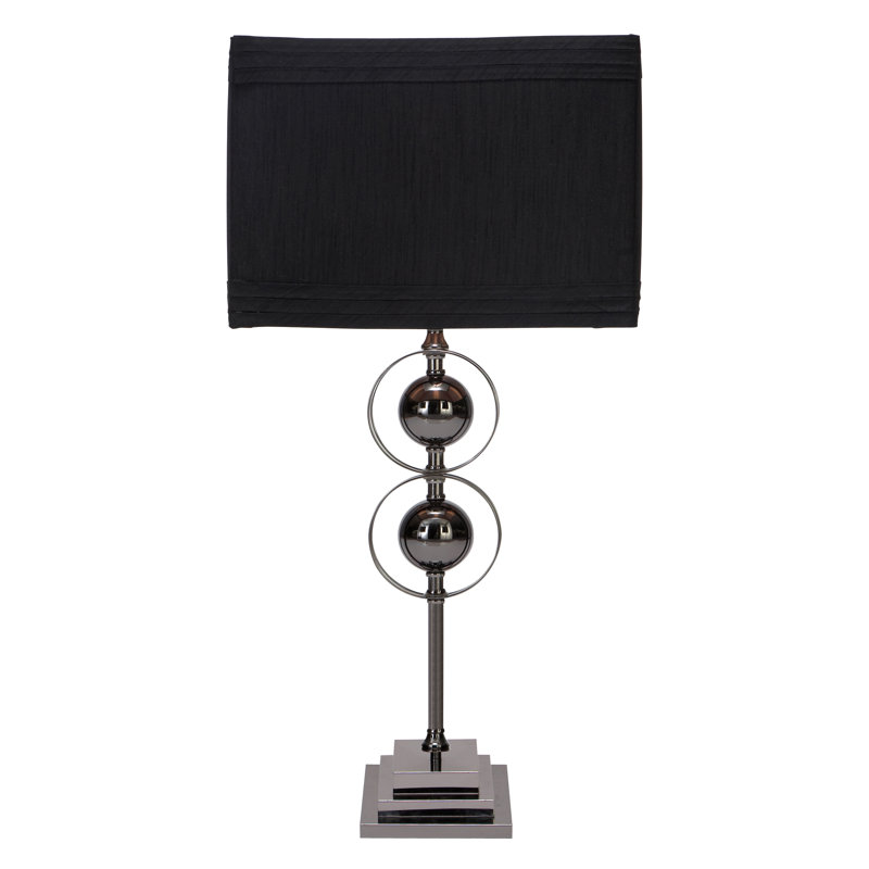 Black Metal Bubble Stem Nightstand Lamp Set with Square Shade