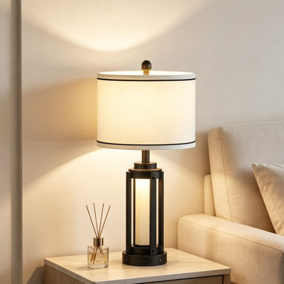 Ensemble de lampe de chevet noire 25,5 "avec ports USB et veilleuse Tatyanna, prise de courant intégrée