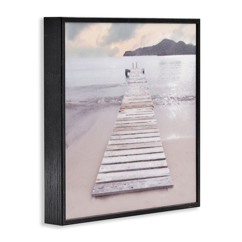 «Zen Beach Dock», estampe numérique par Noah Bay, Giclée encadrée noir minuit, H 17 po x l 17 po