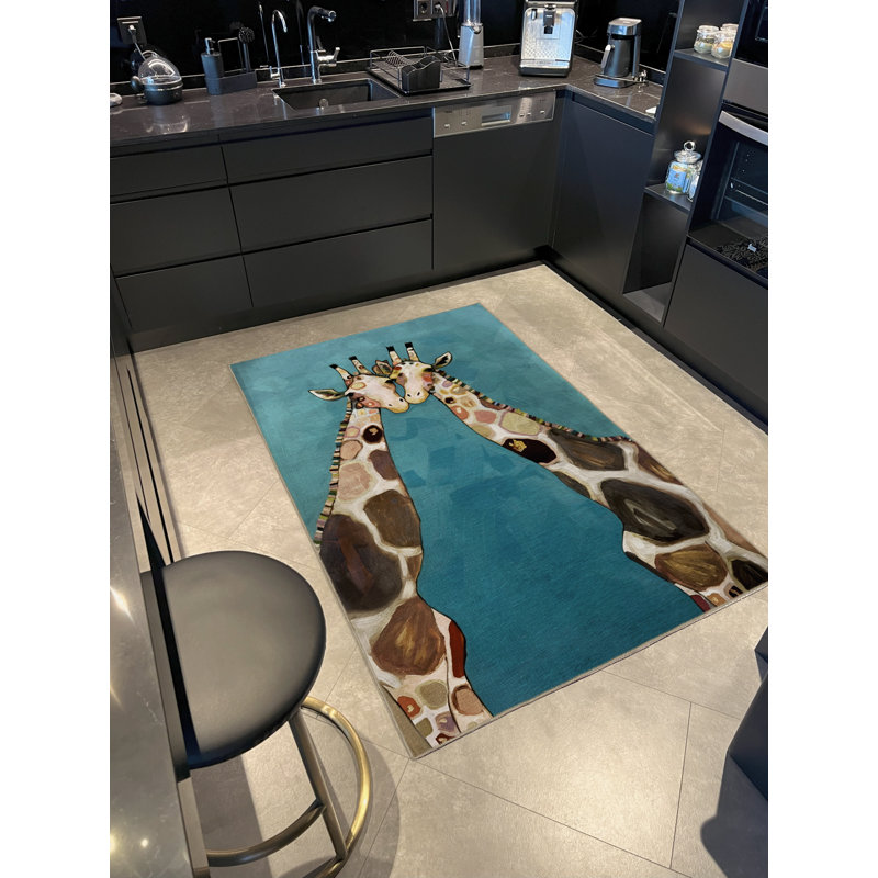 Tapis décoratif moderne à motif girafe bleu, Rectangle 4 pi 11 po x 9 pi 10 po