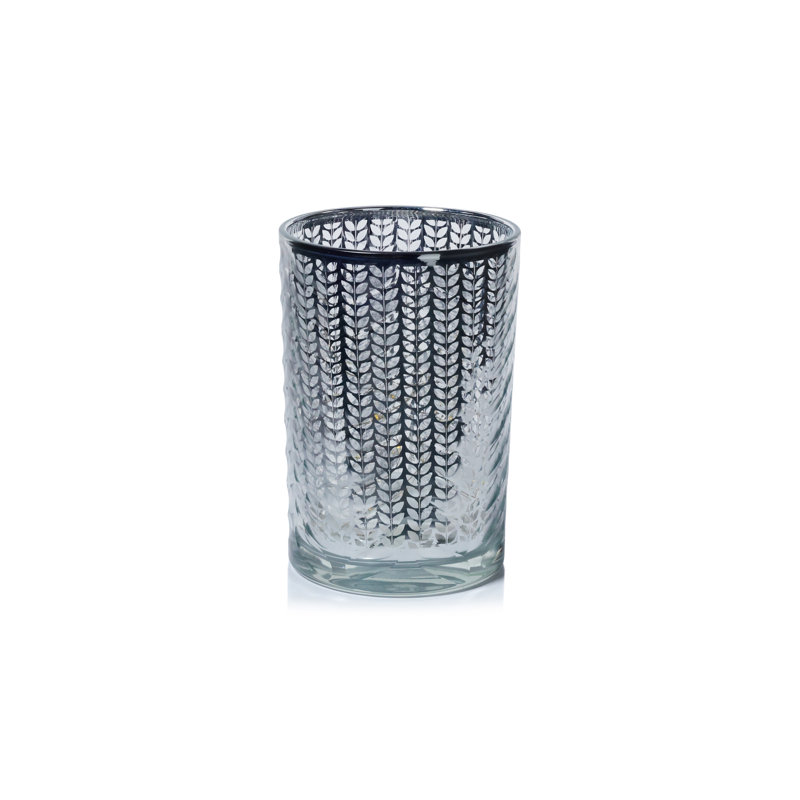 Porte-bougie ouragan en verre métallique gravé au laser, Argent argent, H 7 po x l 4,75 po x P 4,75 po