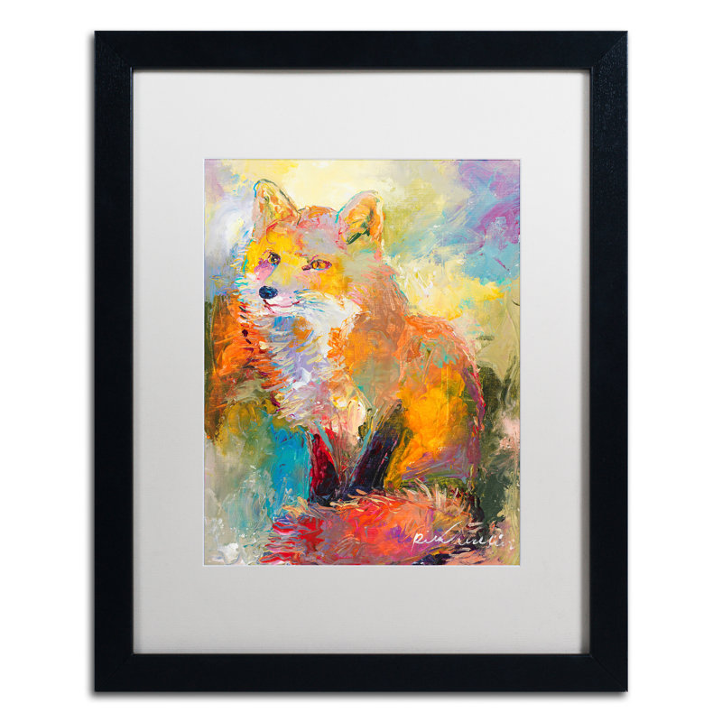 « fox », impression sur toile, H 20 po x l 16 po x P 0,5 po, Cadre noir, Blanc