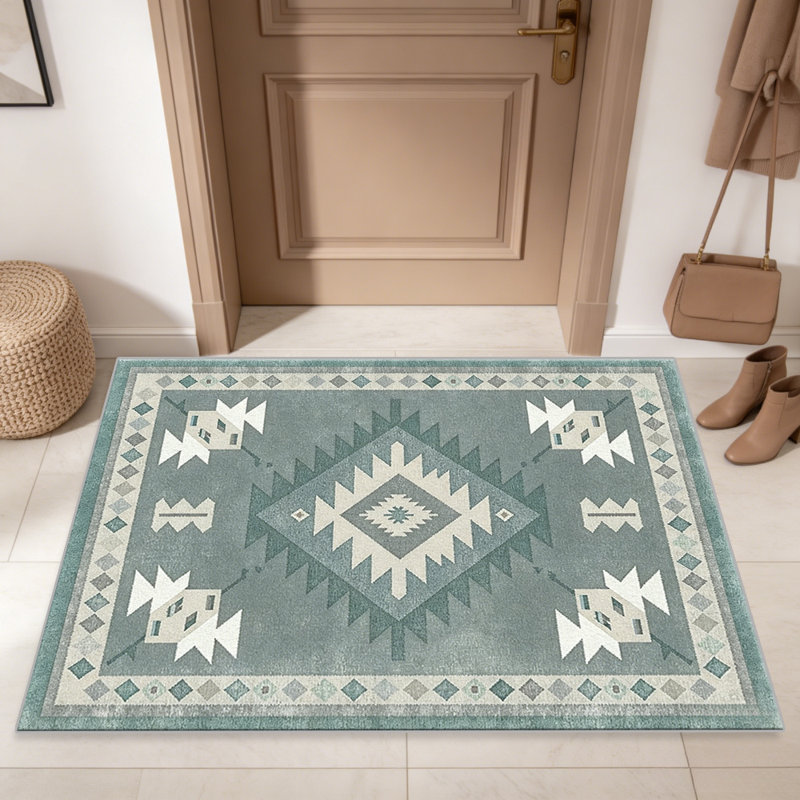 Teal Southwestern   area rugs for Living Room, Soft and Comfortable, Suitable for all seasons, easy to maintain, machine washable Indoor floor mat, Under Table Farmhouse suitable for Bedroom, Dining Room, Study,  Balcony, Home Decor Patio