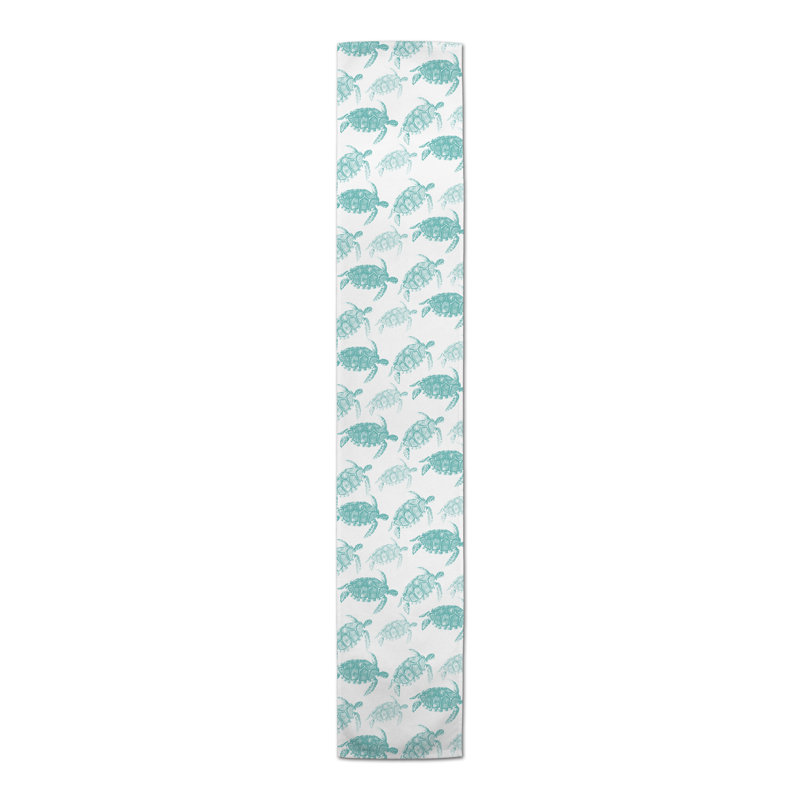 Watercolor Sea Turtles Navy Table Runner, Teal, 90" x 16", 45