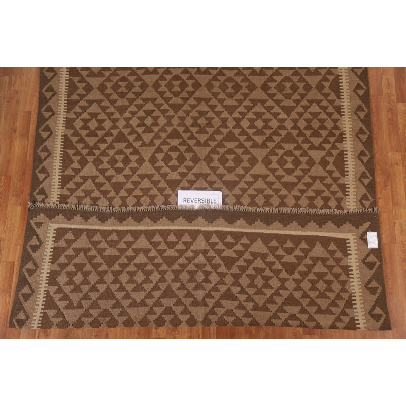 All-Over Brown Kilim Geometric Area Rug 7x10