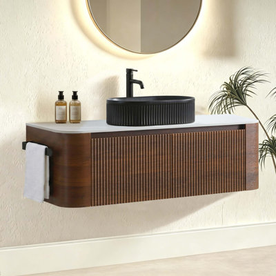 Meuble-lavabo préassemblé avec lavabo et porte-serviettes assorti, lavabo ovale en céramique