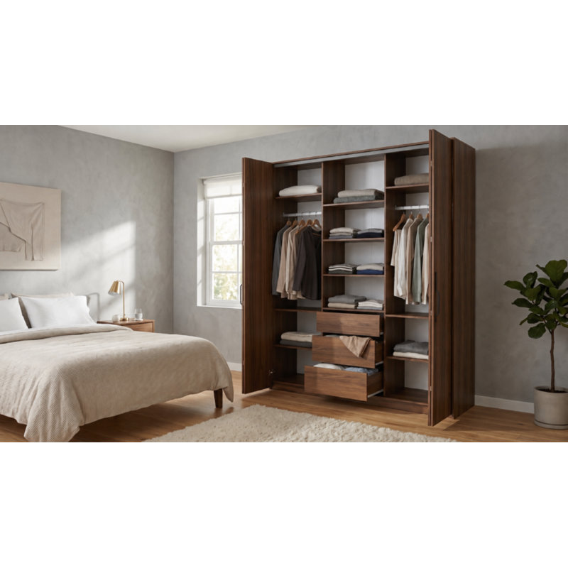 4 Door Laminate Wardrobe, 200, WARMIA WALNUT
