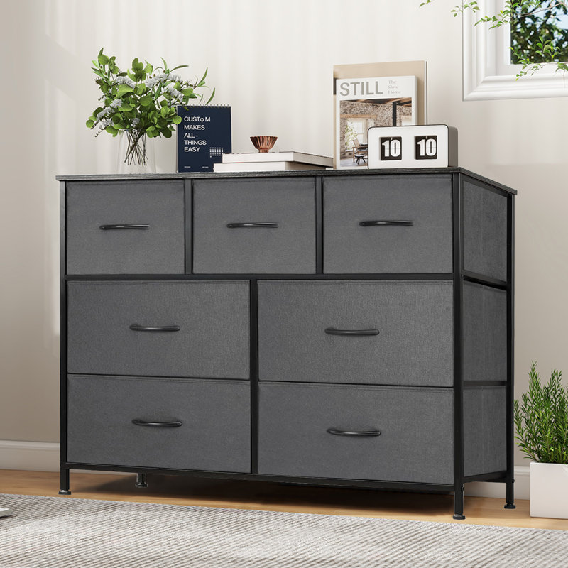 Commode avec 7 tiroirs, grande commode pour la chambre à coucher, grande commode pour le salon, Gris