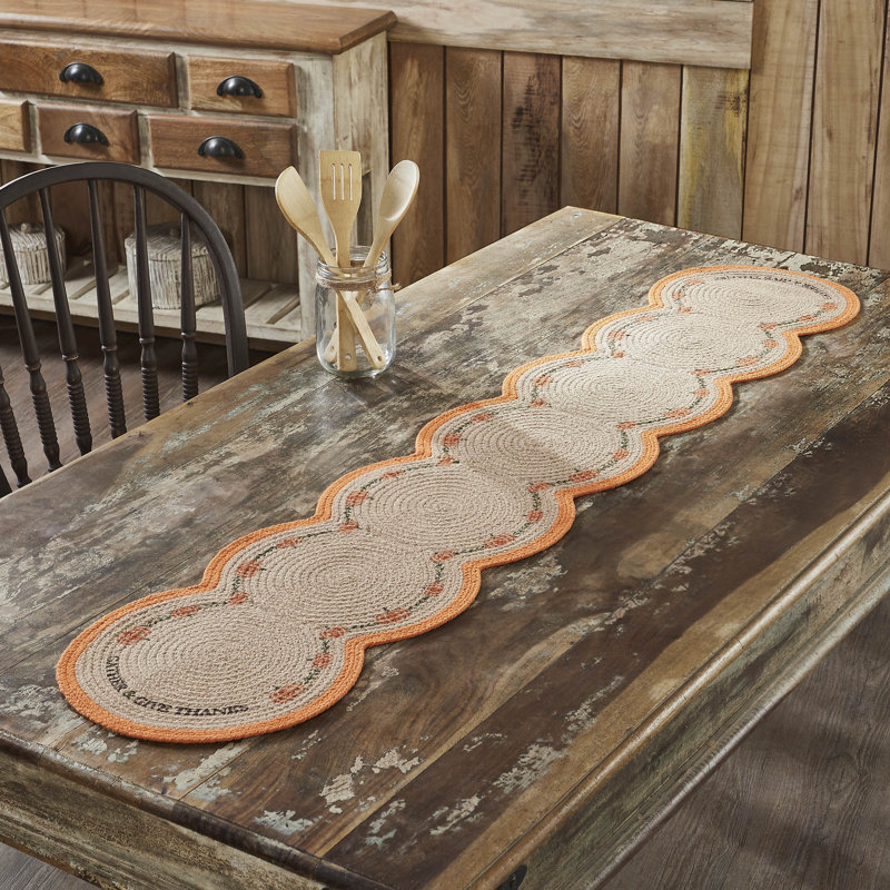 Harvest Blessings Natural Stencil Pumpkin Runner, 12" W x 60" L