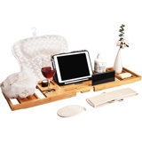 Expandable Folding Bathtub Tray And Tub Pillow, With Handmade Shower Cap And Bathing Luffa Noodle 2-Piece Set