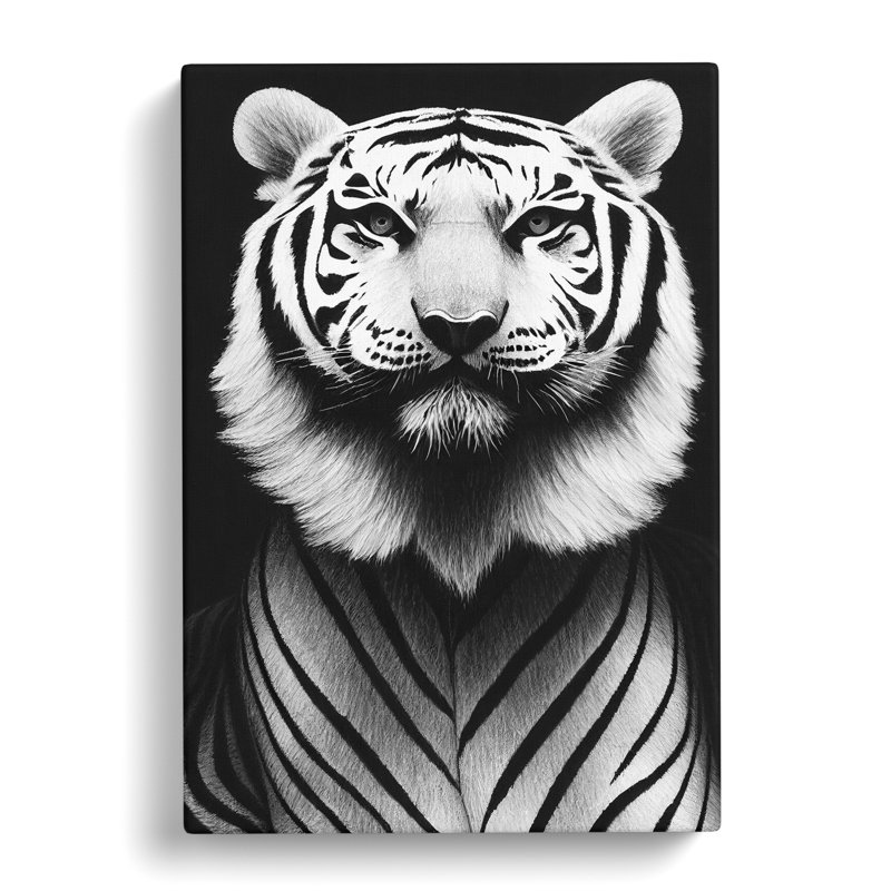 Monochrome Tiger No.2 - Wrapped Canvas Print, 50cm H x 35cm W x 3cm D