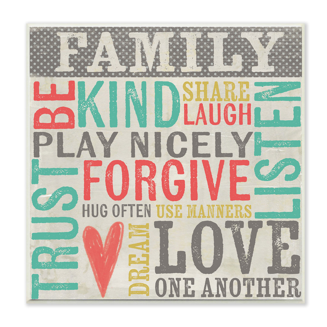 'Family Inspirational Typography' - Unframed Textual Art Print on Wood Stupell Industries
