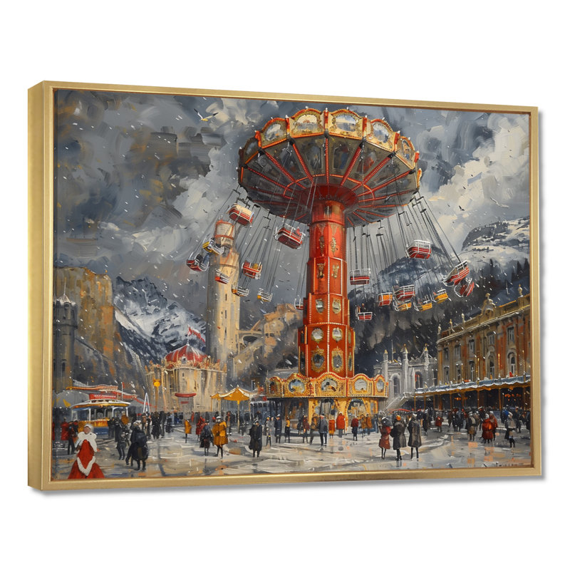 Troene - Amusement Parks Wall Art Living Room, Cadre flottant doré, H 12 po x l 20 po x P 1 po