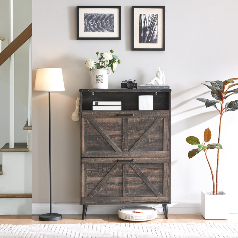 Armoire de rangement à chaussures avec portes réglables, Bois espresso, 2