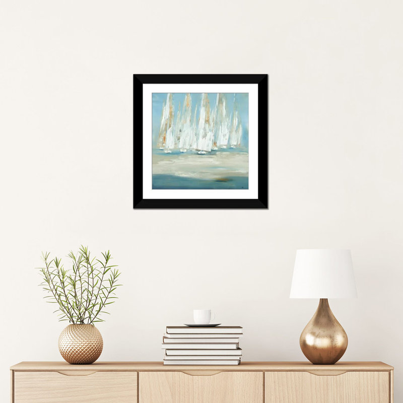 « regatta », reproduction sur toile, H 16 po x l 16 po x P 1 po, Papier d'art encadré noir, Blanc