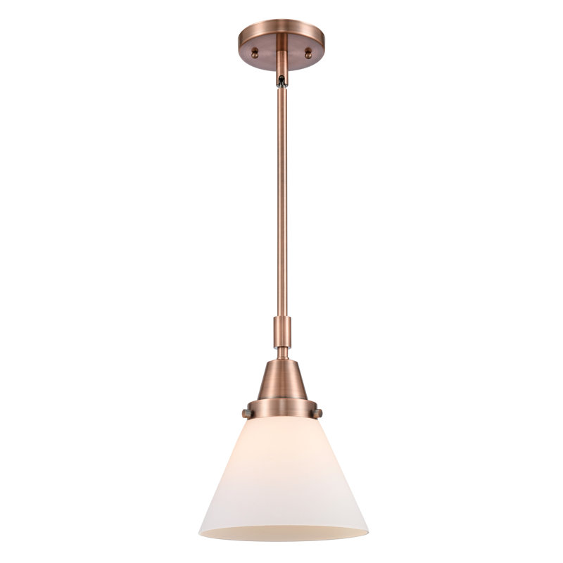 Ashwath 1-Light Cone Pendant, Matte White, 44.12" H x 8" W x 8" D, Antique Copper