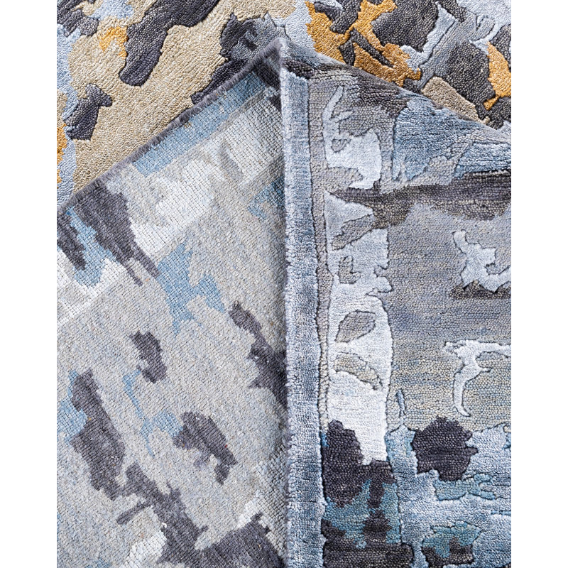 Gray Hand-Knotted Wool and Silk Rectangular Area Rug