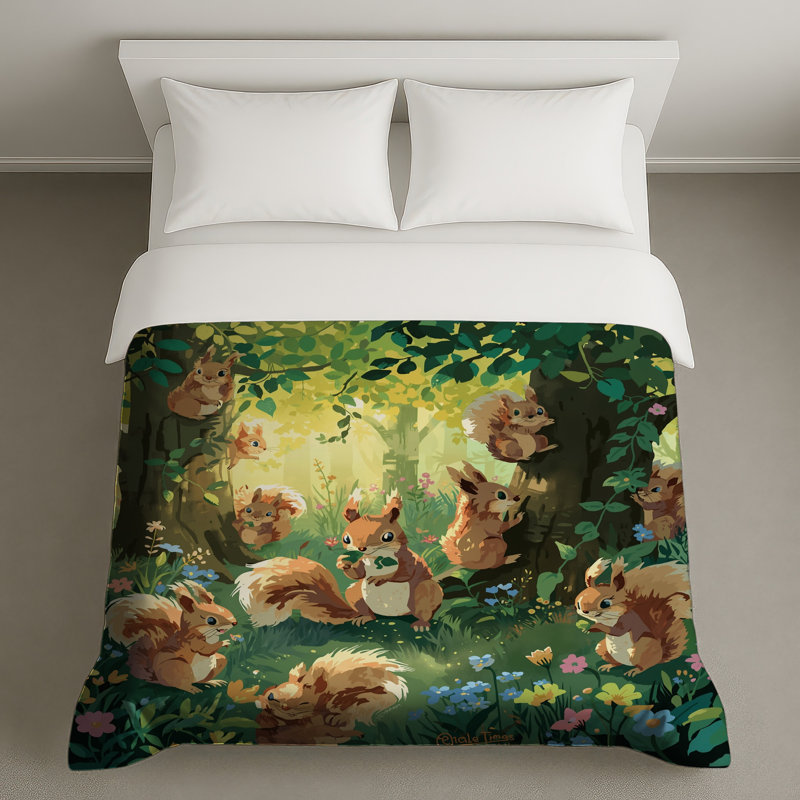 Squirrels In Forest Duvet Covers, Queen