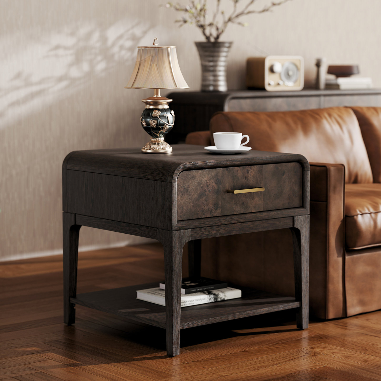 Sixto 24" End Table, Coffee Wood
